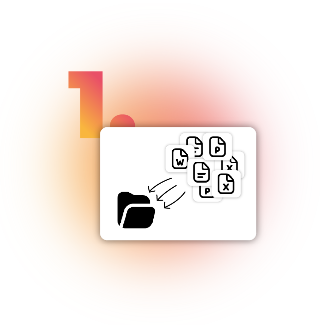 Prozessgrafik Schritt 1 mit Dateisymbolen und Dokumentenimport