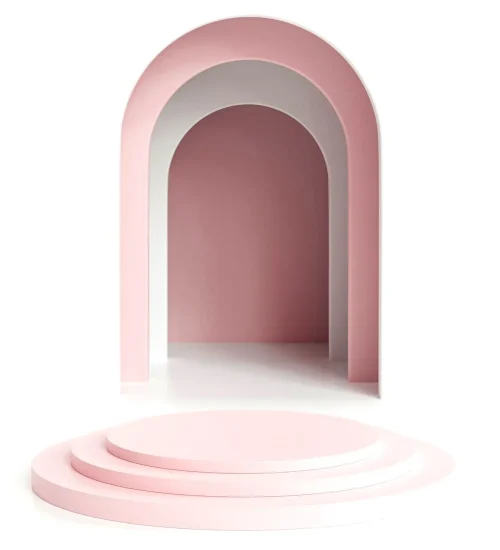 Dekorativer rosa 3D-Türbogen mit Stufen